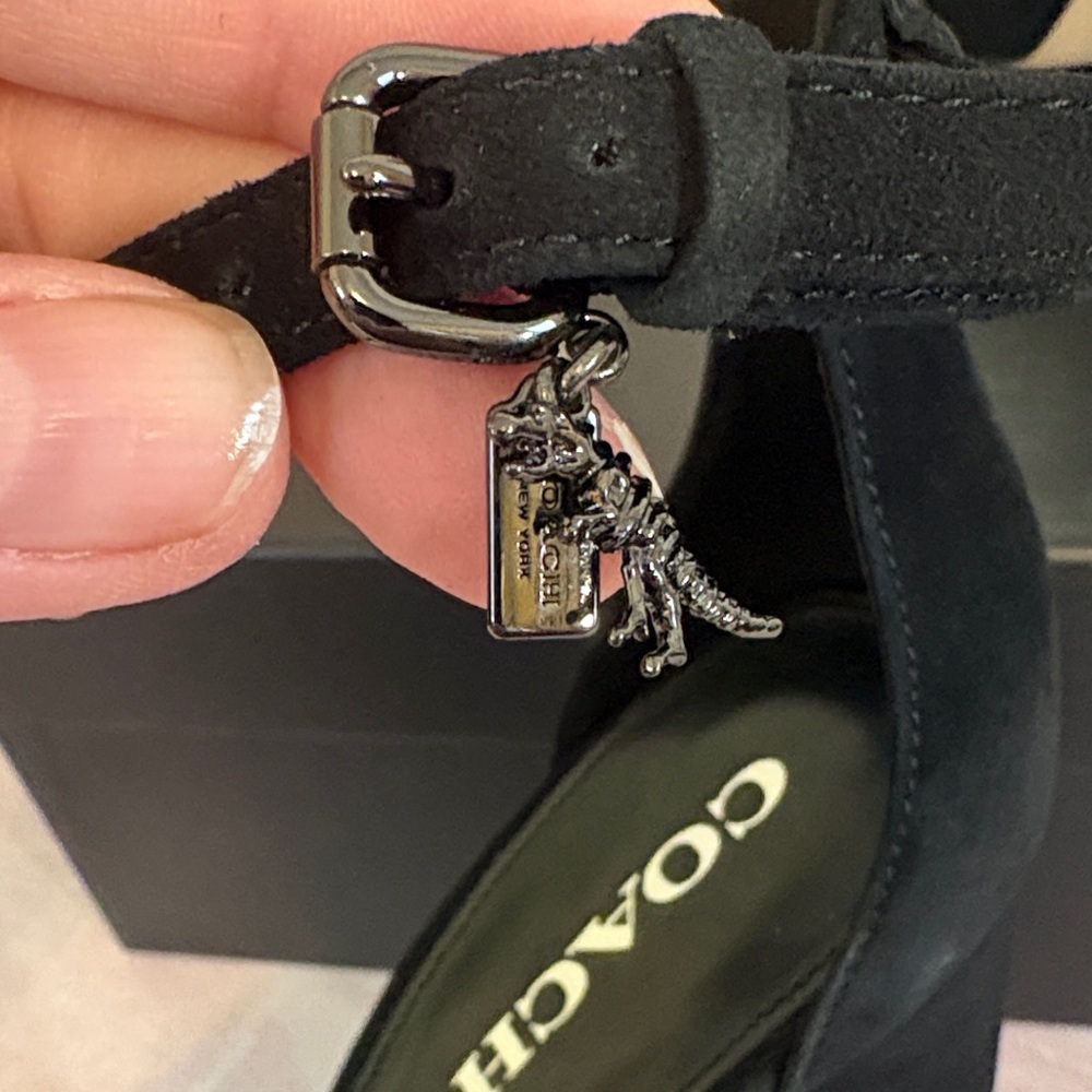 NIB Coach Chrystie Lux Suede Black Platform Ankle Strap Heels - Picture 13 of 16